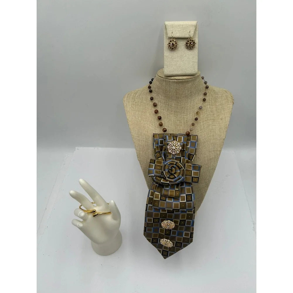 Athens Protasis Necklace with Valerio Garati Silk Tie Earring Bangle Jewelry Set